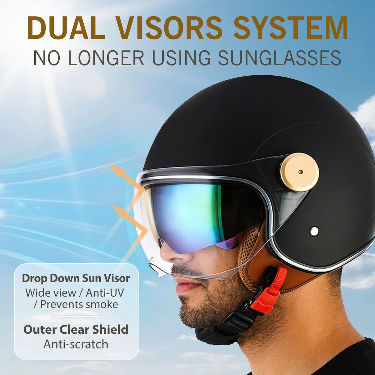 3/4 Open Face Motorcycle Helmet Dual Visors DOT Approved O72173