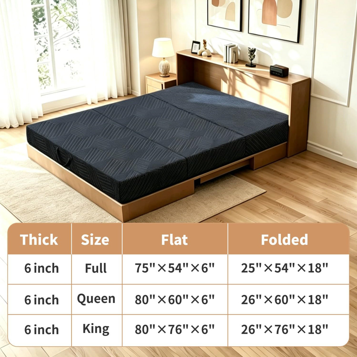 6 Inch Queen Tri-fold Memory Foam Mattress with Storage Bag U706