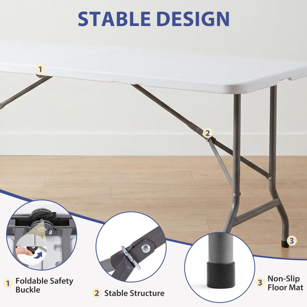 6 FT Folding Picnic Table with 6 Folding Chairs White V355