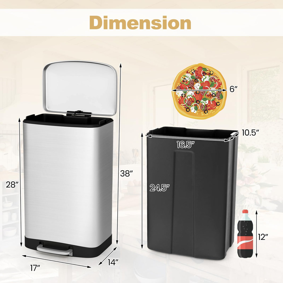 13.2 Gal Stainless Steel Step-on Trash Can W132913