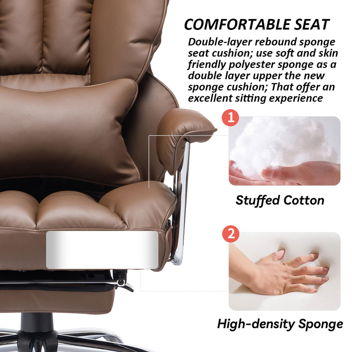 Big and Tall Brown PU Leather Office Chair with Lumbar Support G112