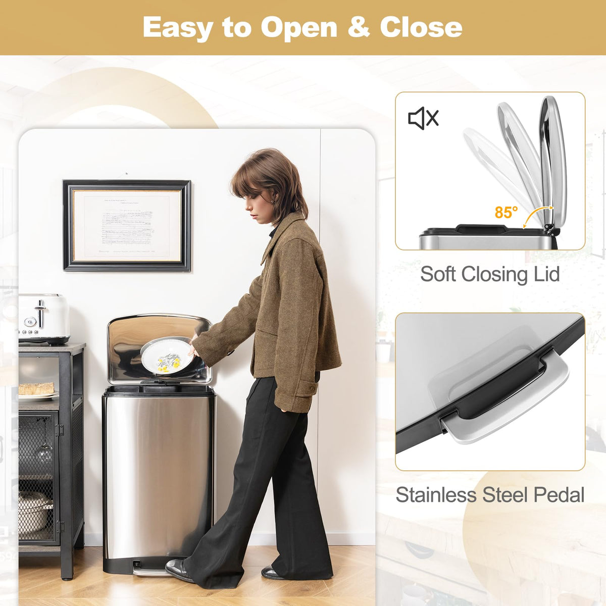 13.2 Gal Stainless Steel Step-on Trash Can W132913