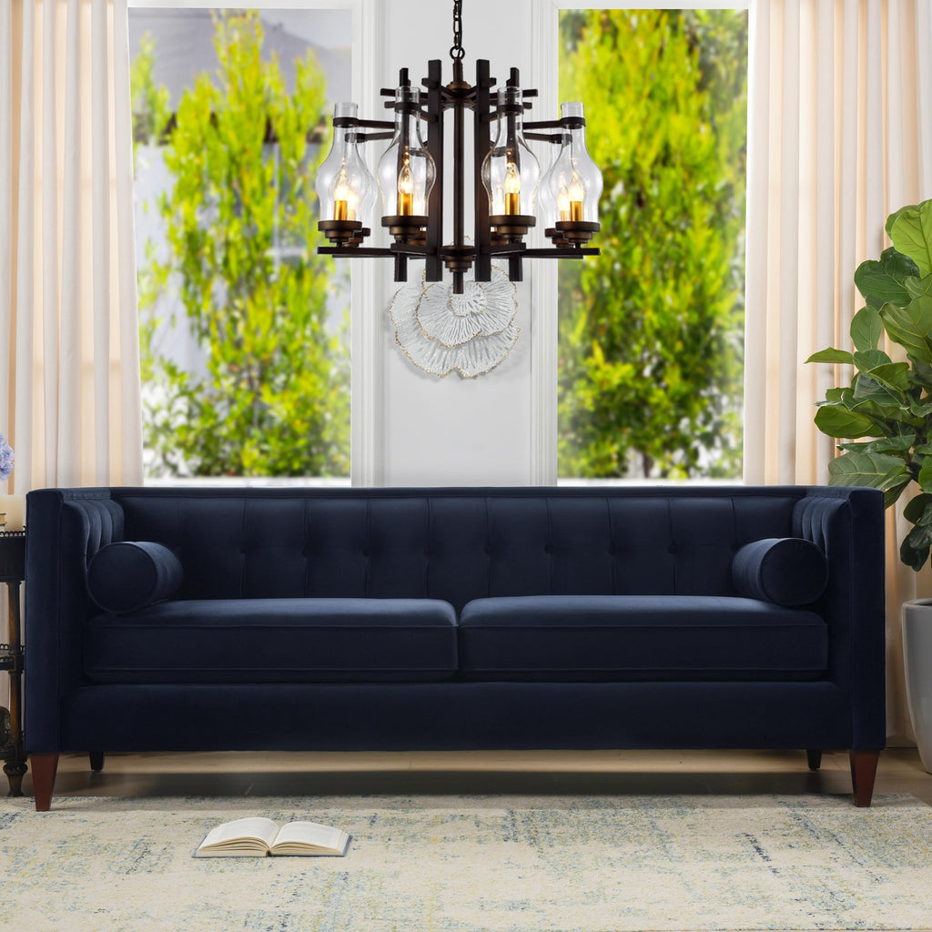 Dark Navy Blue Performance Velvet Tufted Sofa W178