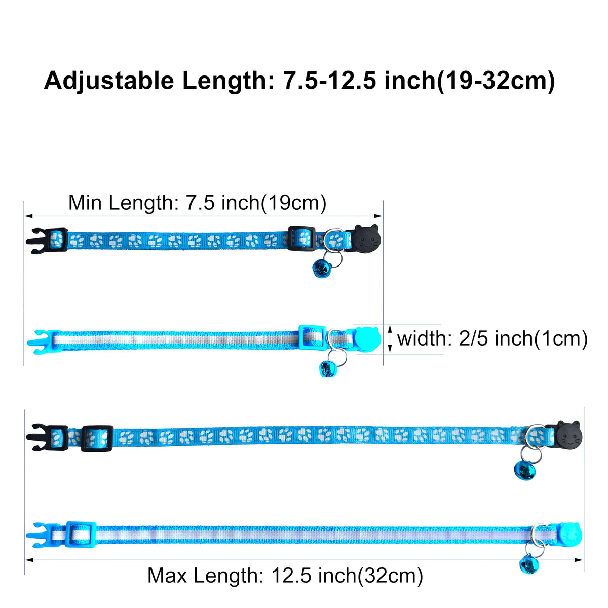 2 Pack Breakaway Cat Collars with Bells, Reflective, Claw Print, Sky Blue C126
