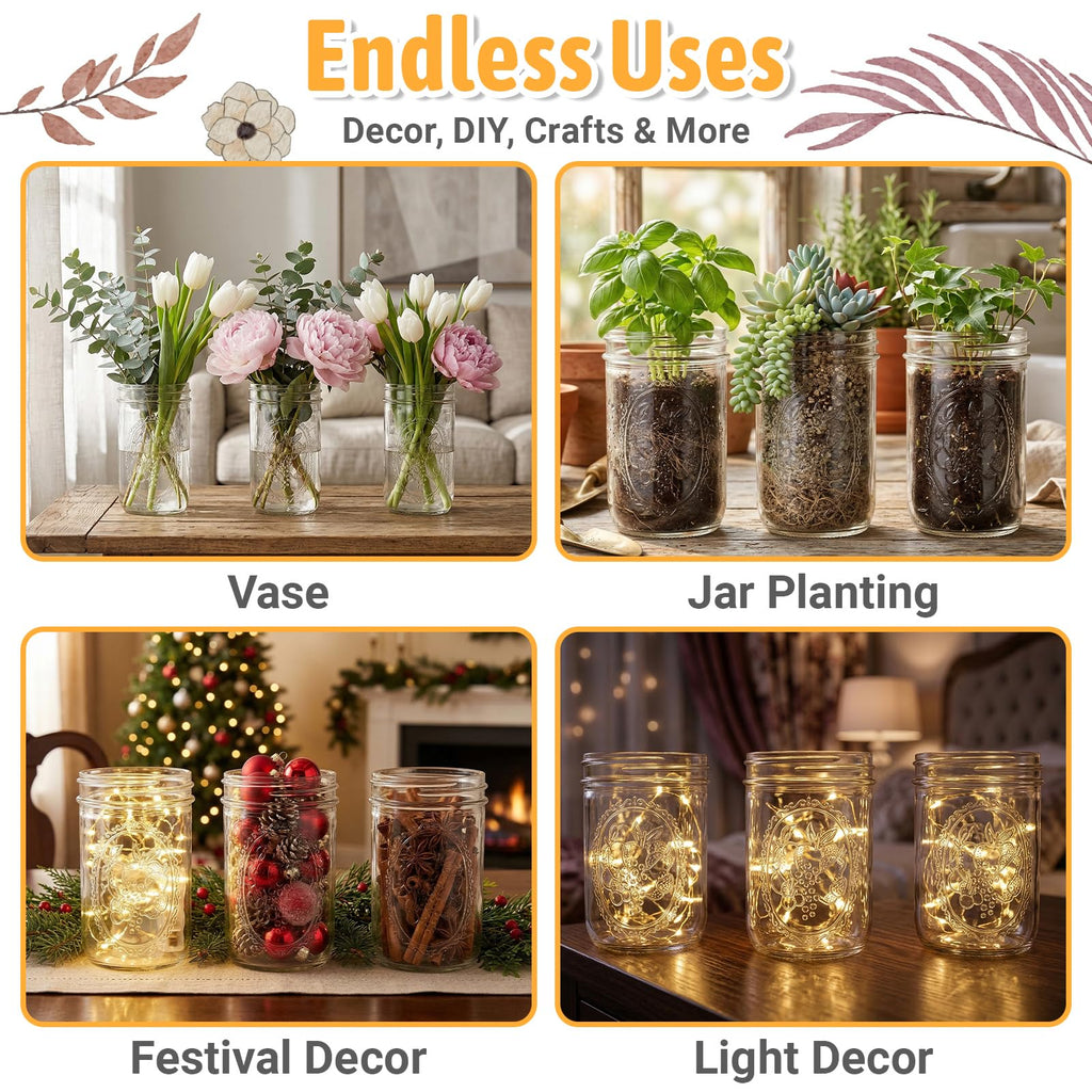 16 oz 6 Pack Wide Mouth Mason Jars with Airtight Lids P228836