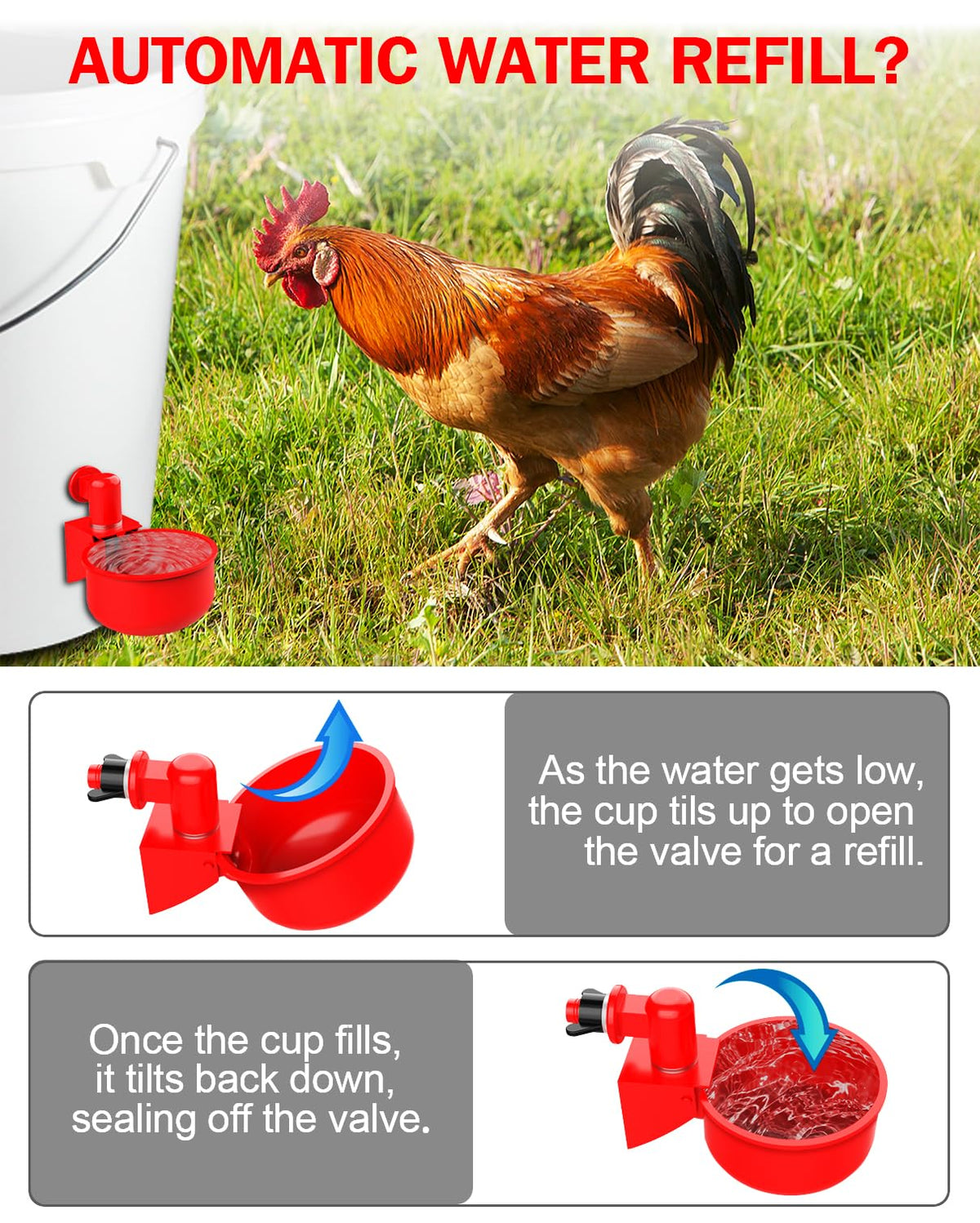 30 Packs Large Automatic Poultry Water Feeder Cups with Tee Fittings Q960