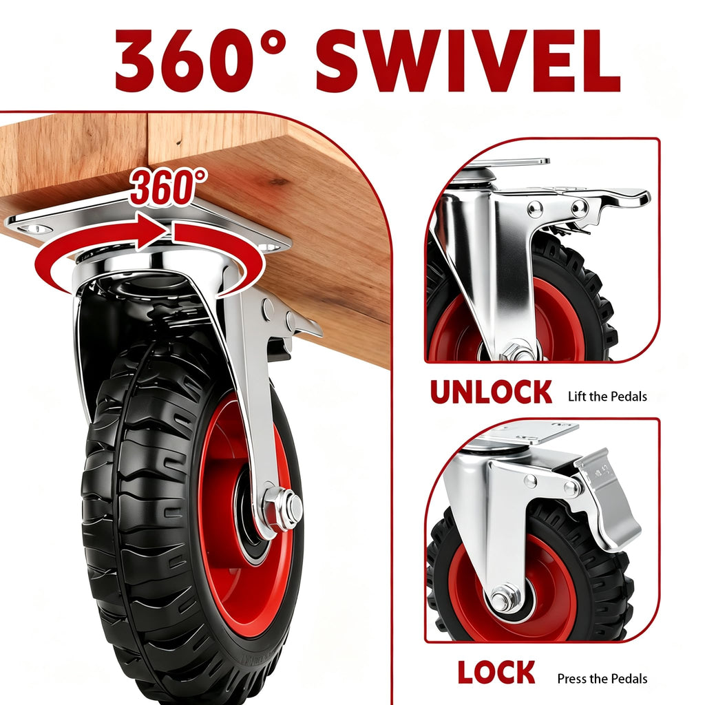 5 Inch Heavy Duty Casters Set of 4 Dual Locking Rubber Swivel Plate K3646