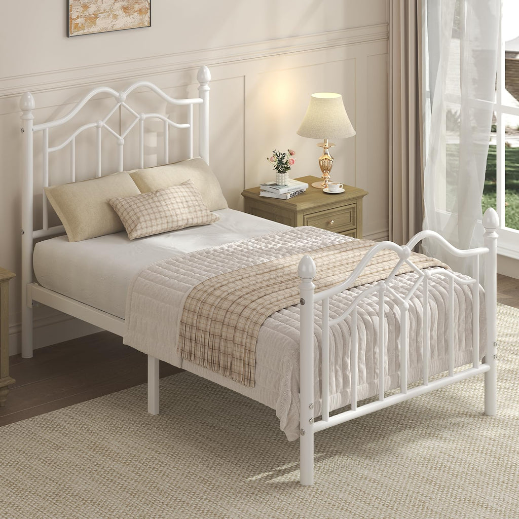 Twin Size Bed Frame with Victorian Headboard & Footboard Z48133
