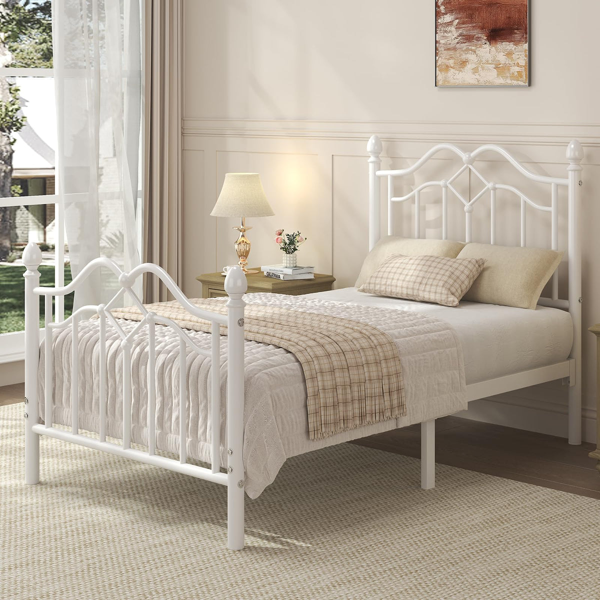 Twin Size Bed Frame with Victorian Headboard & Footboard Z48133