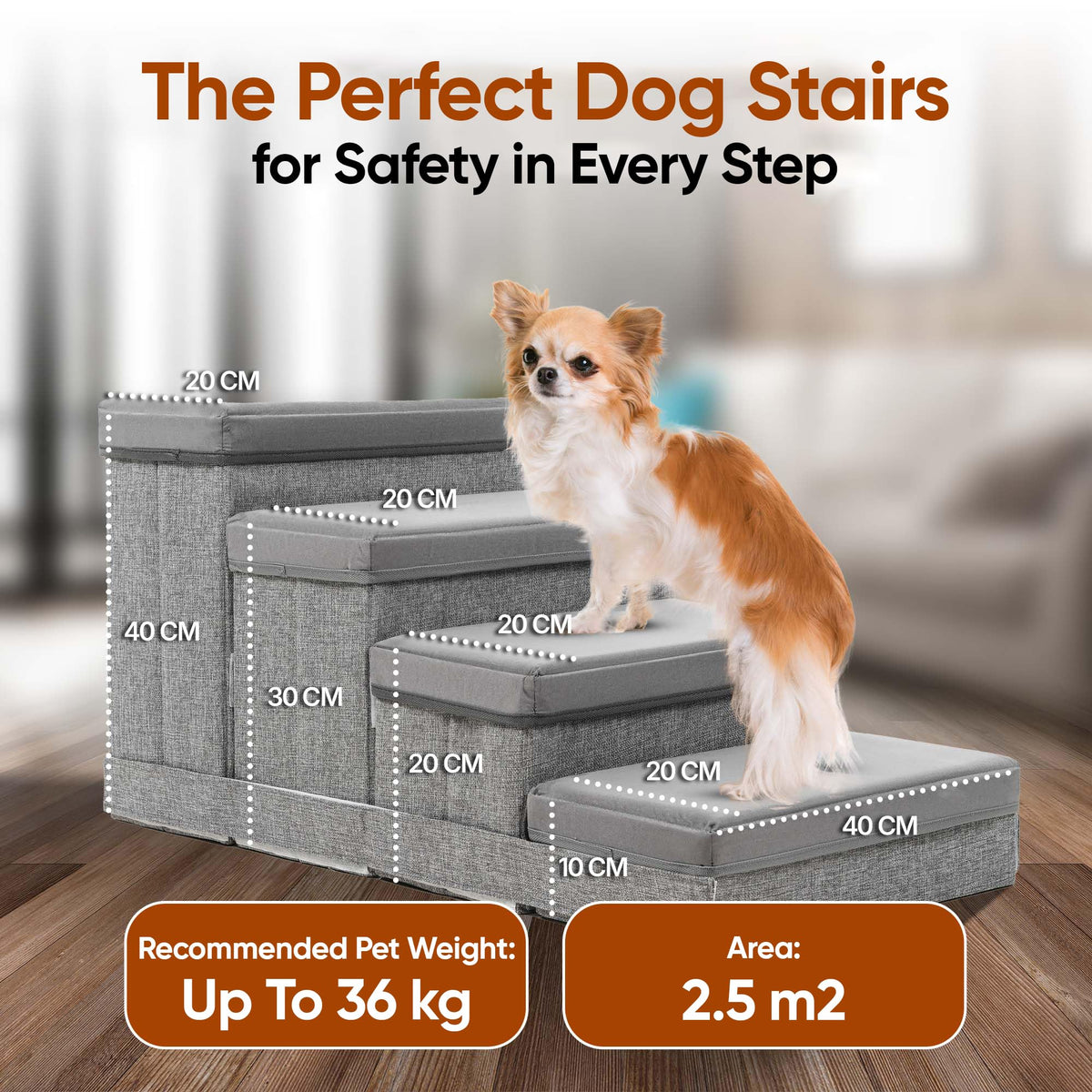 Foldable Pet Stairs with Storage D9572