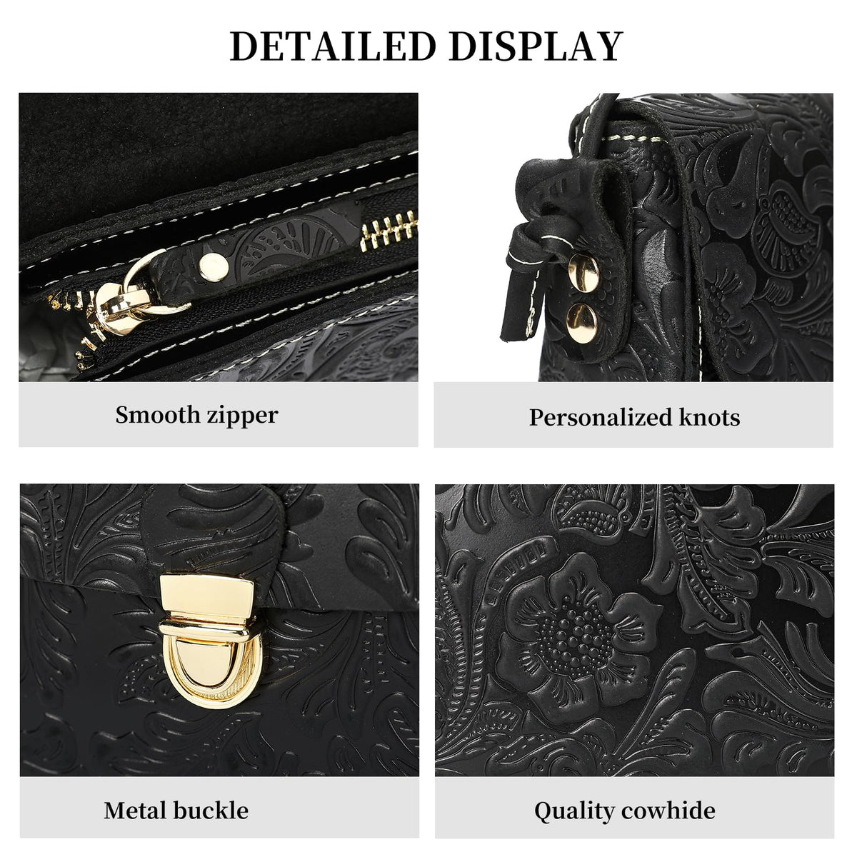 Genuine Leather Floral Embossed Crossbody Bag H294