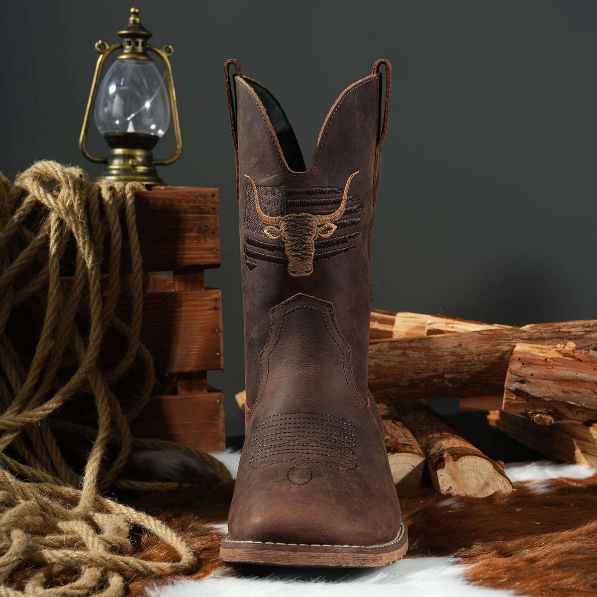 Cowboy Boots Wide Square Toe Slip Resist I569