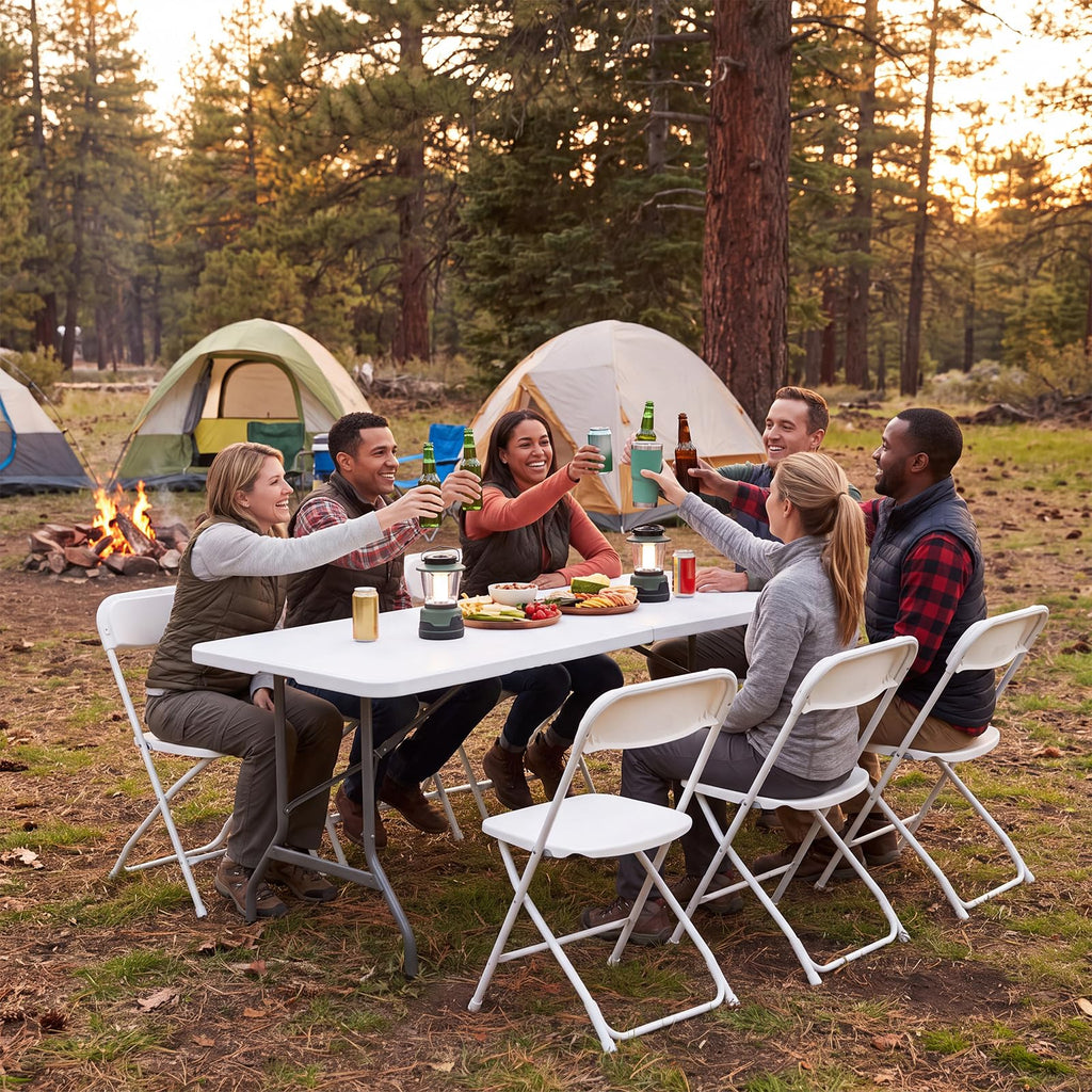 6 FT Folding Picnic Table with 6 Folding Chairs White V355