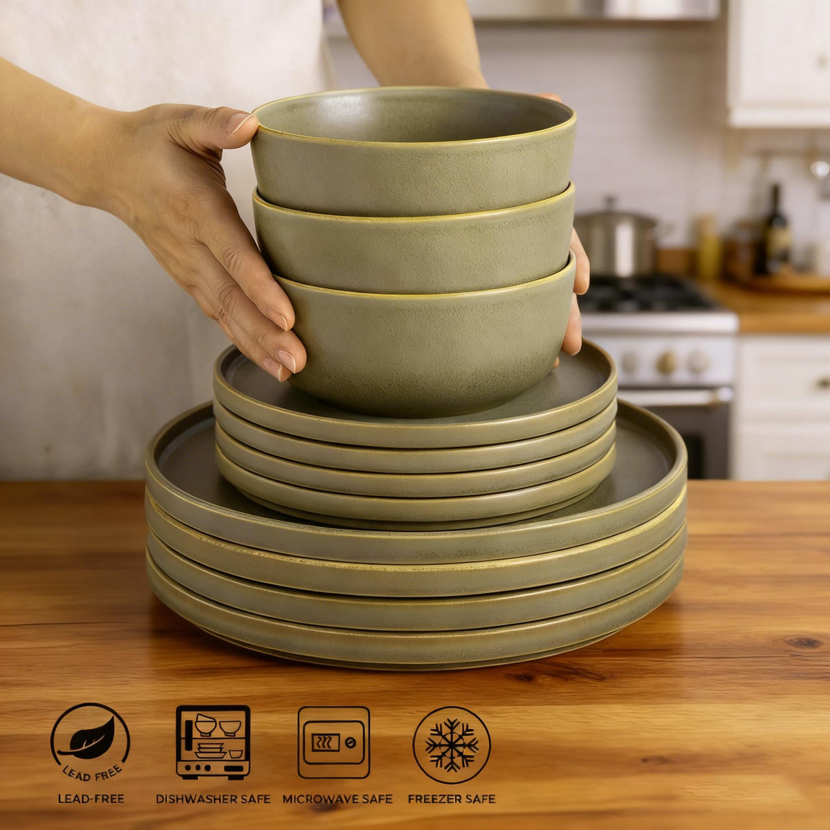 Stoneware Cereal Bowls Set of 4, 26oz Ceramic Bowls O915786