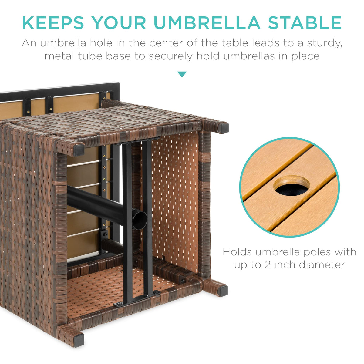 Brown Wicker Square Side Table with Umbrella Hole K914