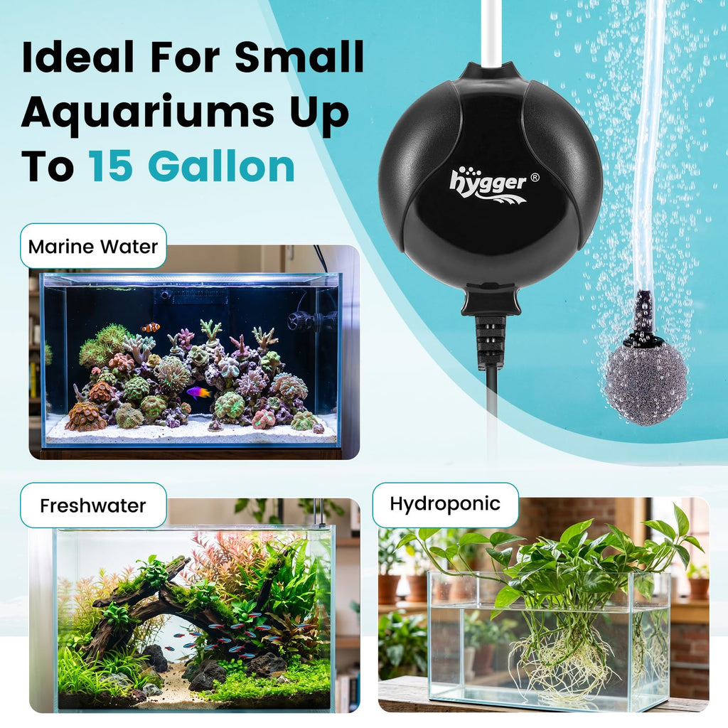 Quiet Mini Aquarium Air Pump 1.5 Watt with Air Stone Black Z6442