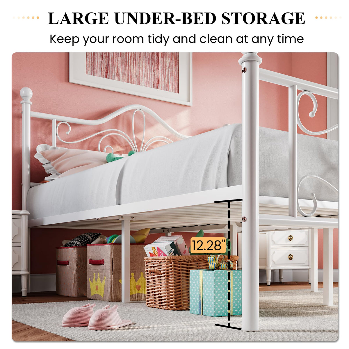 Full Size White Metal Bed Frame with Headboard Z637