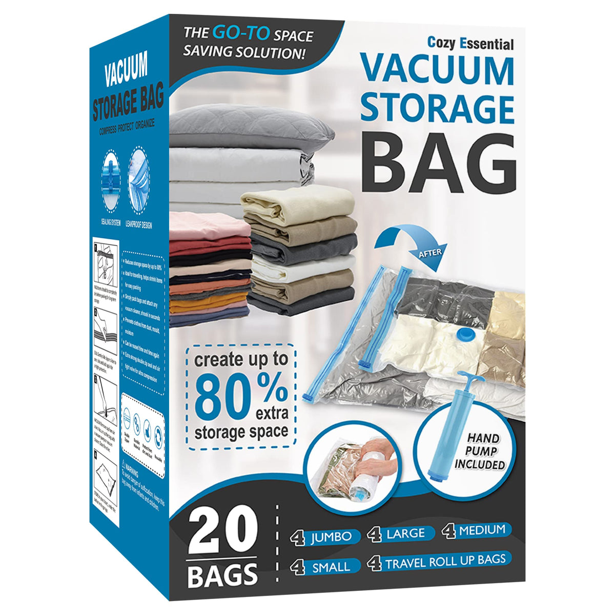 Vacuum Storage Bags with Hand Pump, 20 Combo V7713