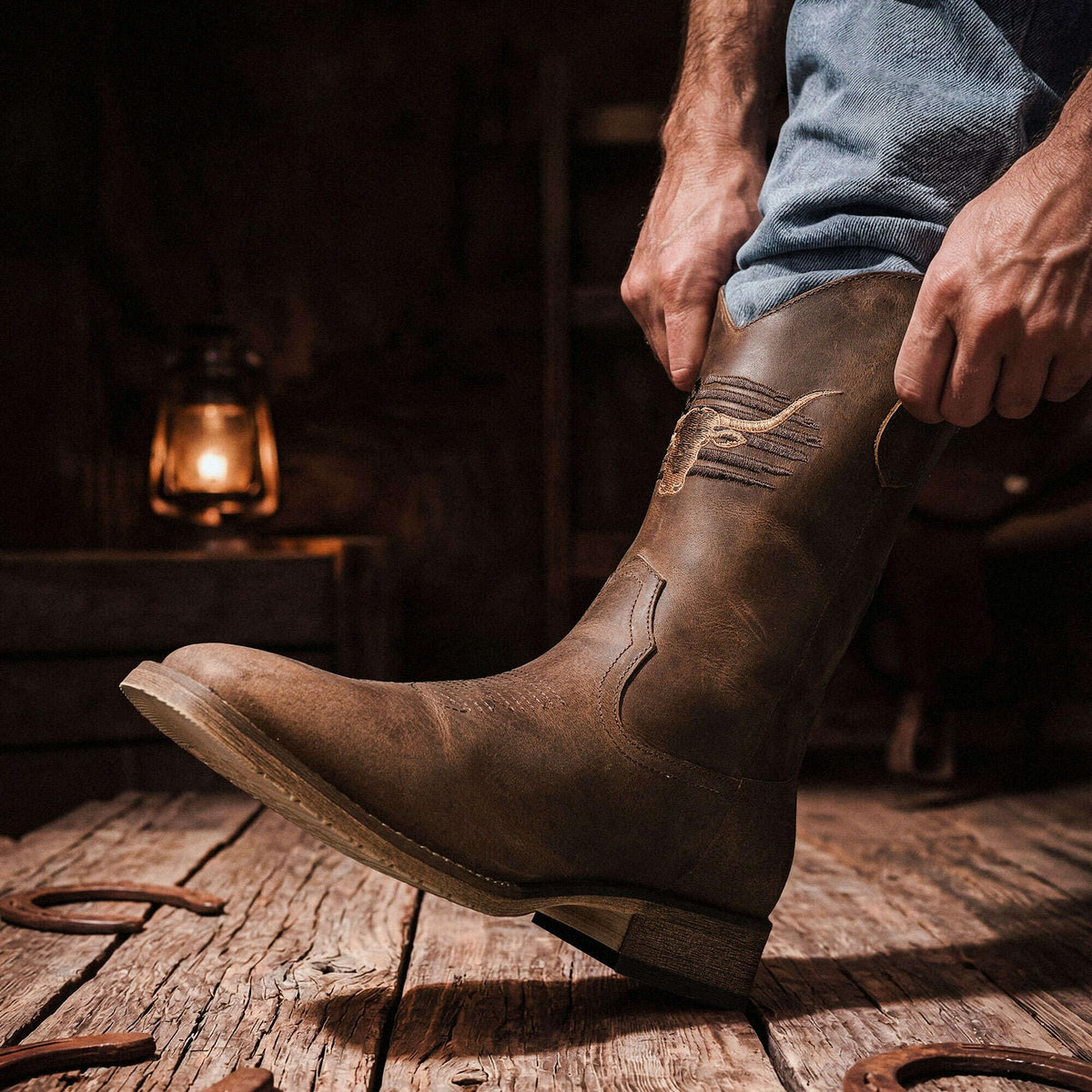 Cowboy Boots Wide Square Toe Slip Resist I569