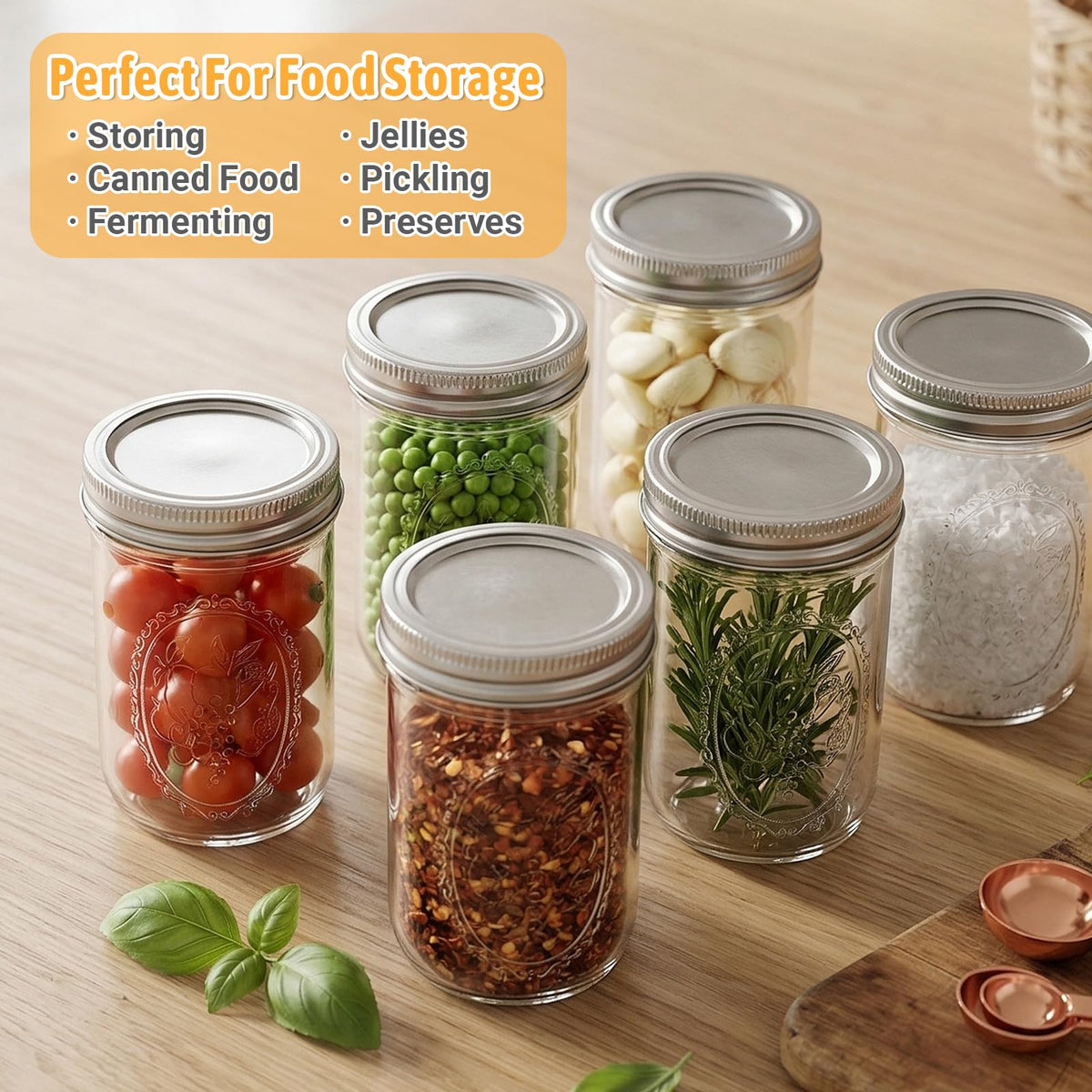 16 oz 6 Pack Wide Mouth Mason Jars with Airtight Lids P228836