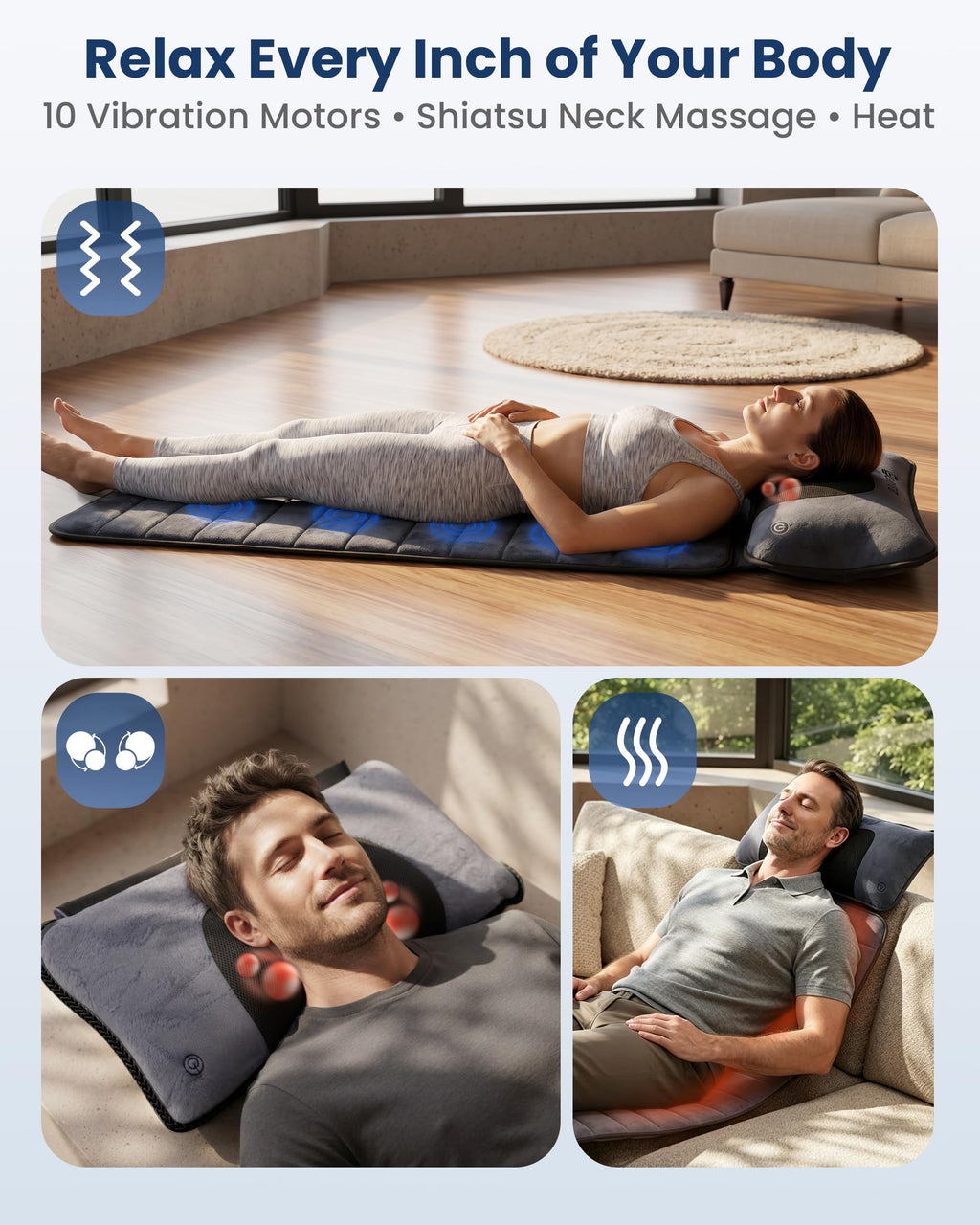 Full Body Massage Mat with Detachable Shiatsu Neck Pillow A314714