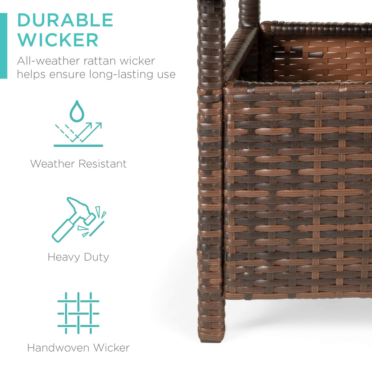 Brown Wicker Square Side Table with Umbrella Hole K914