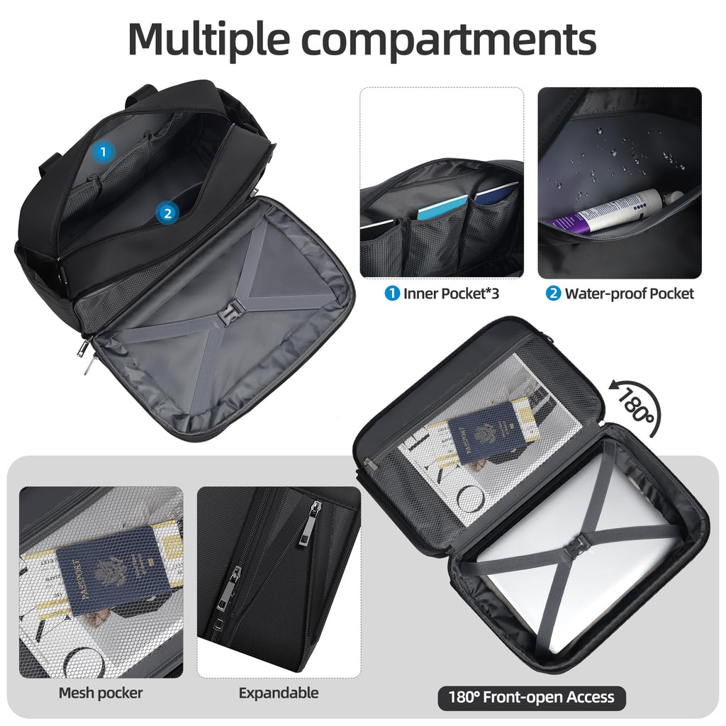 Black Expandable Carry-On Luggage Duffel Bag with Adjustable Strap K91296