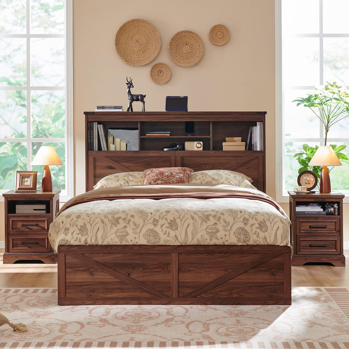 Queen Size Wood Bed Frame with Storage Headboard and 4 Drawers S790