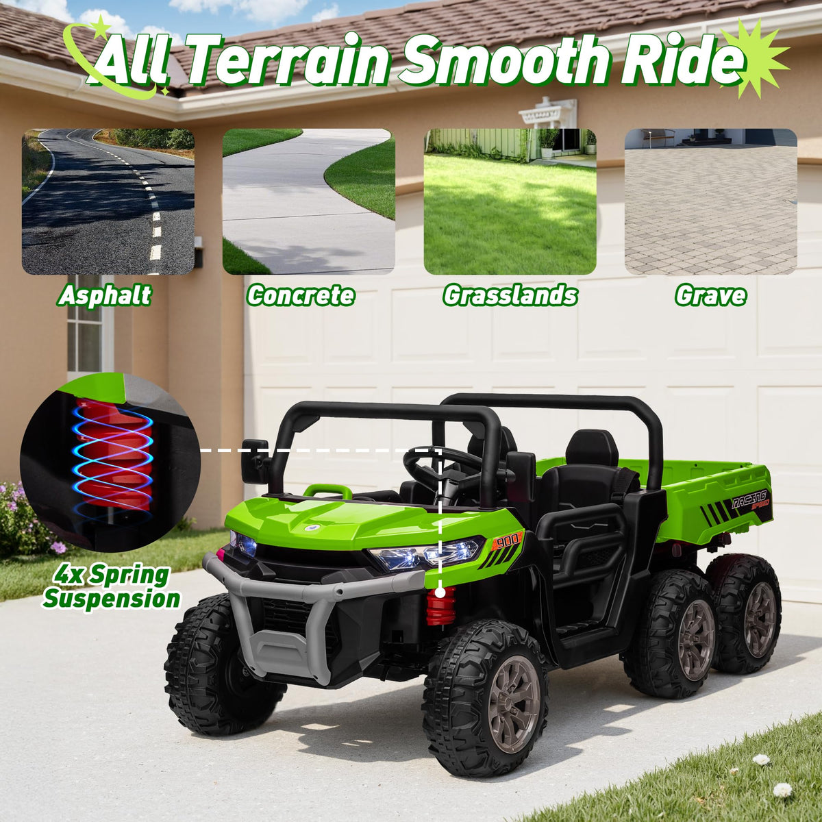 24V 2 Seater 4WD 6-Wheels Battery Powered Ride On Dump Truck V452