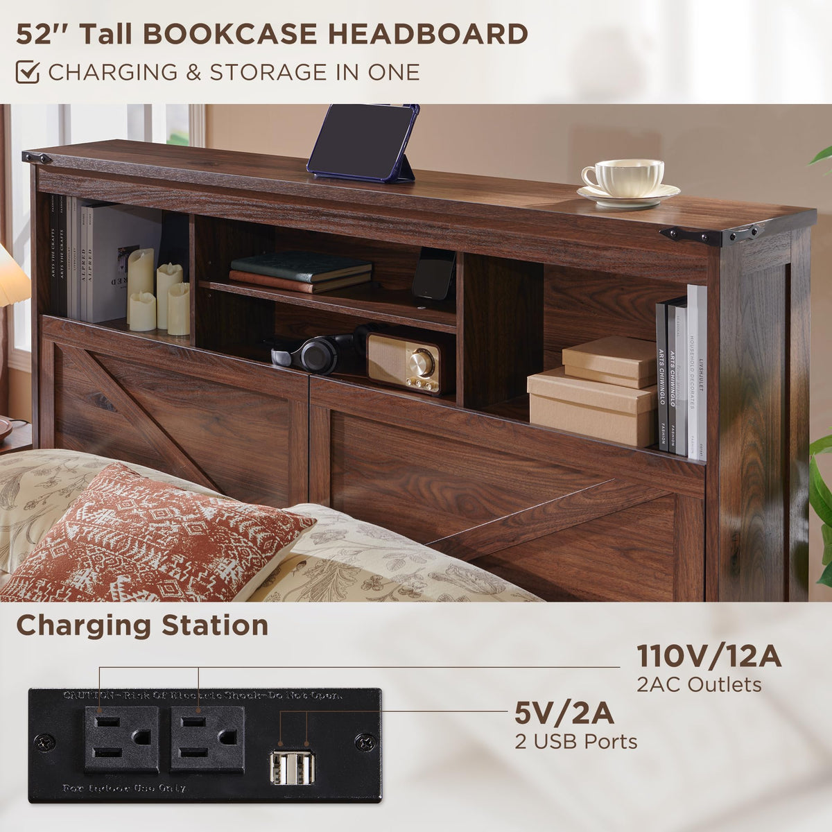 Queen Size Wood Bed Frame with Storage Headboard and 4 Drawers S790