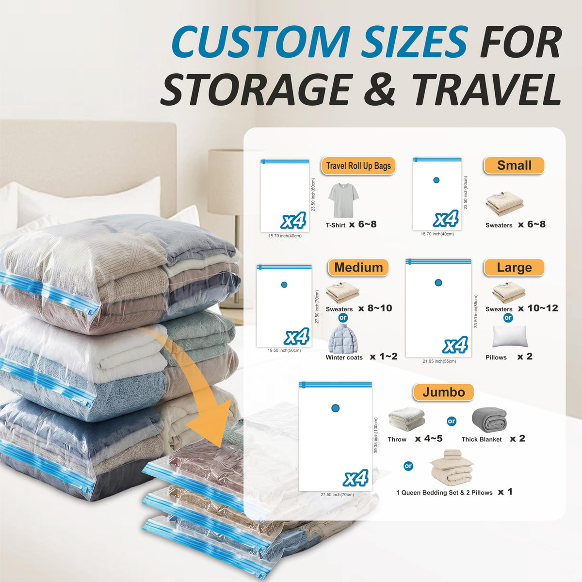 Vacuum Storage Bags with Hand Pump, 20 Combo V7713