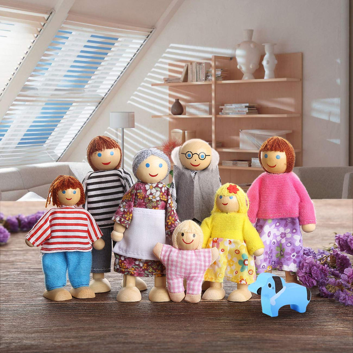 Dollhouse Figures Set of 7 with Dog B60478