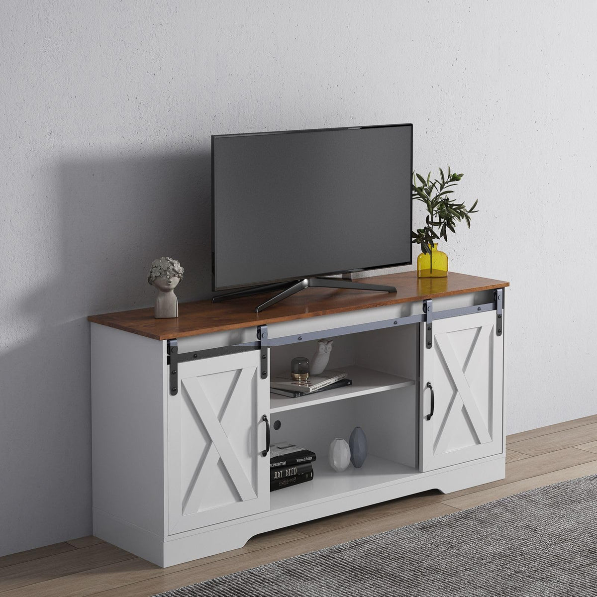 White Sliding Barn Door TV Stand K618