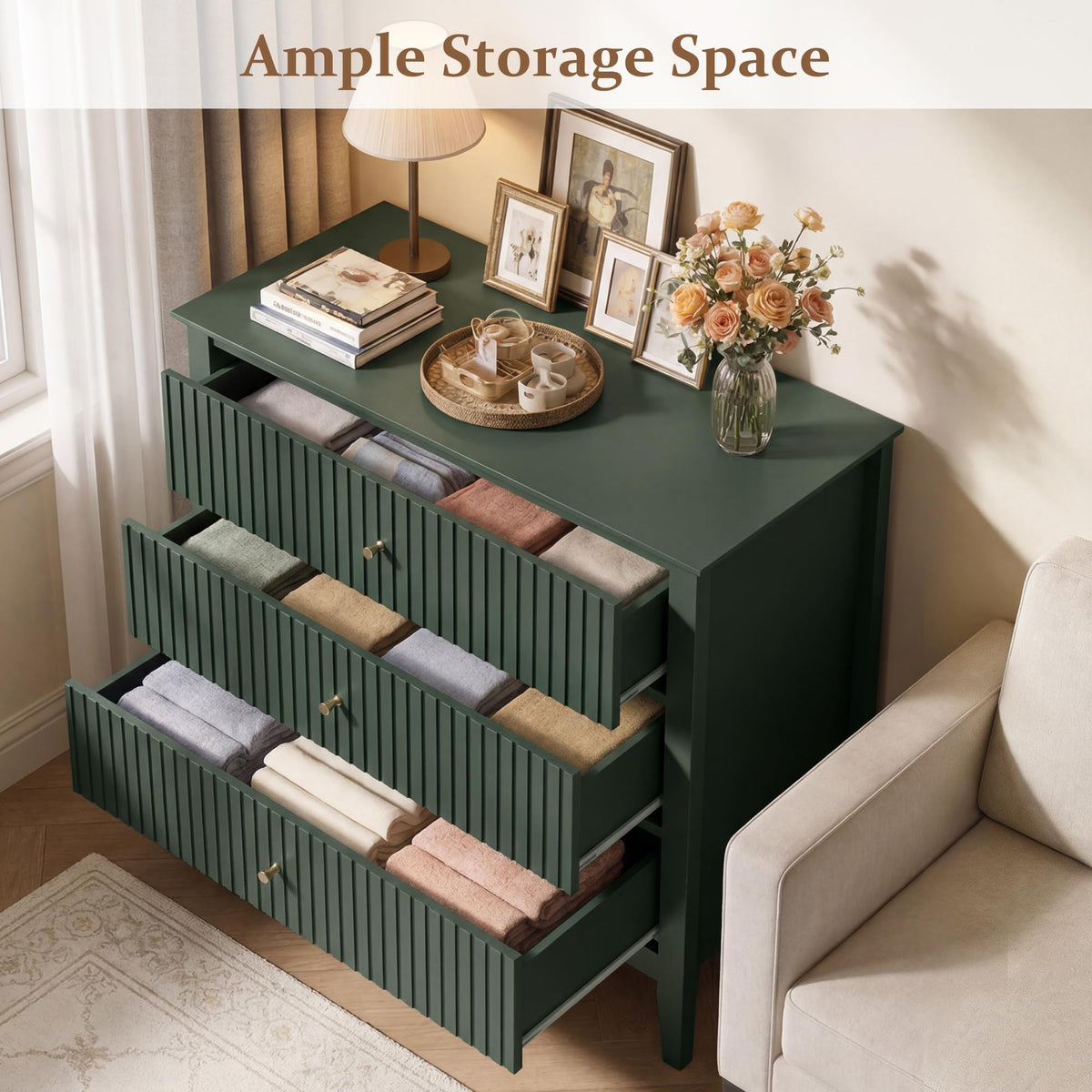 32" Dark Green 3 Drawer Nightstand Set of 2 N921