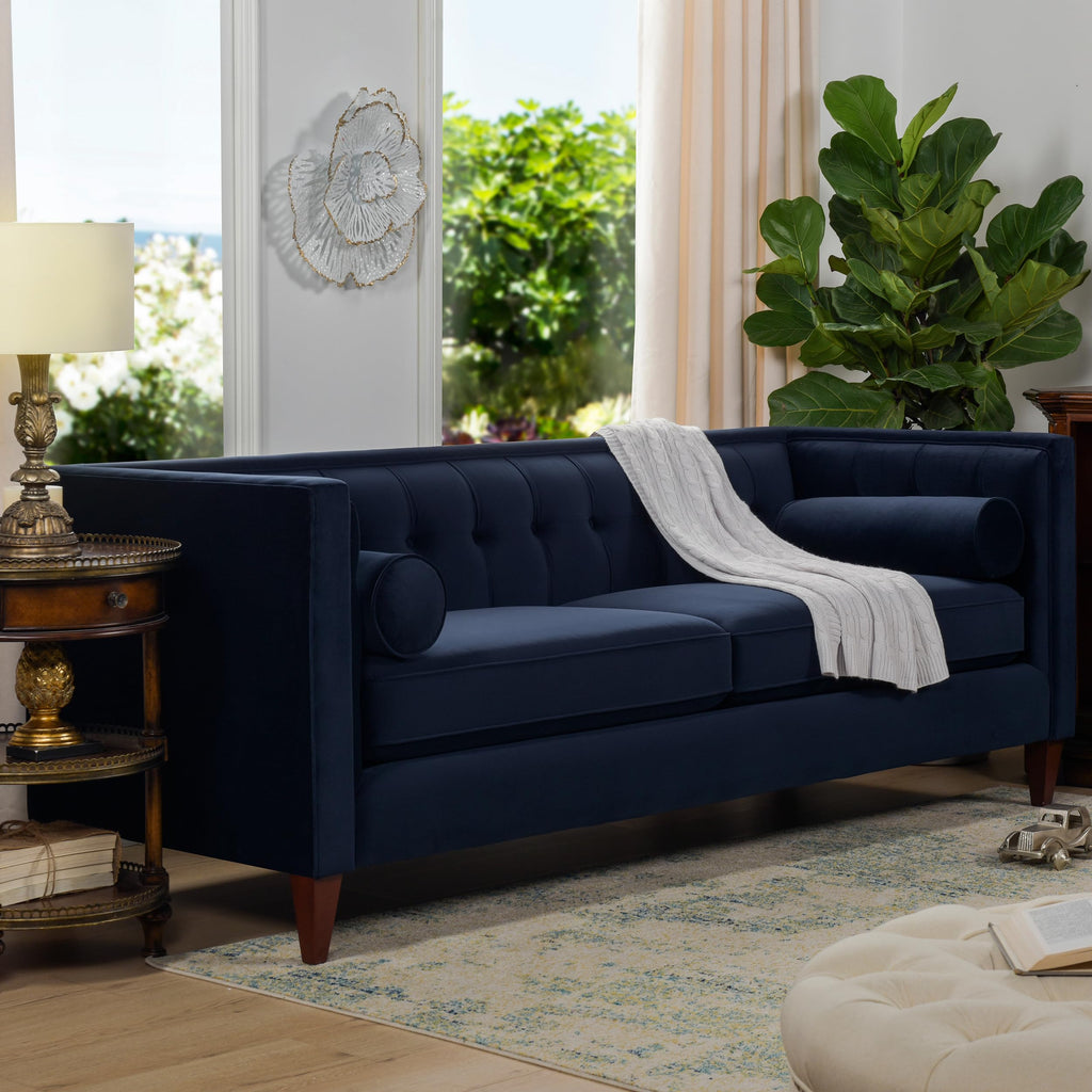 Dark Navy Blue Performance Velvet Tufted Sofa W178