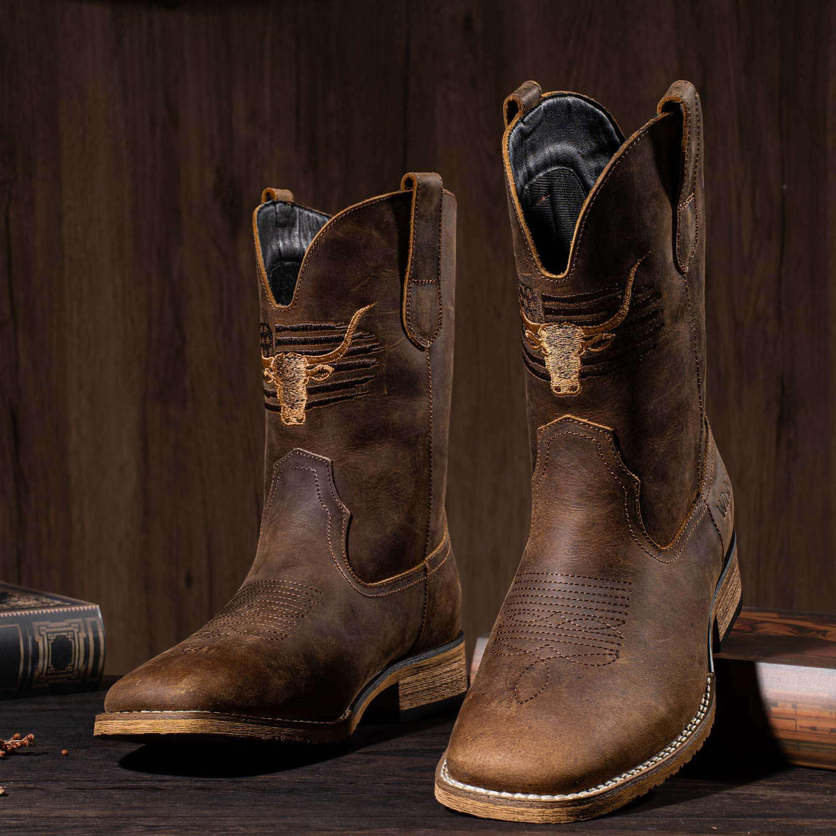 Cowboy Boots Wide Square Toe Slip Resist I569