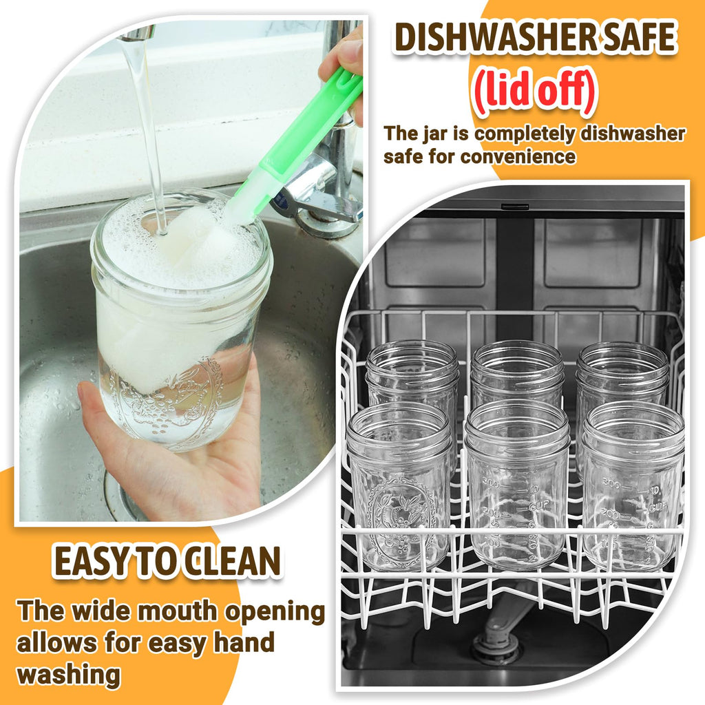 16 oz 6 Pack Wide Mouth Mason Jars with Airtight Lids P228836