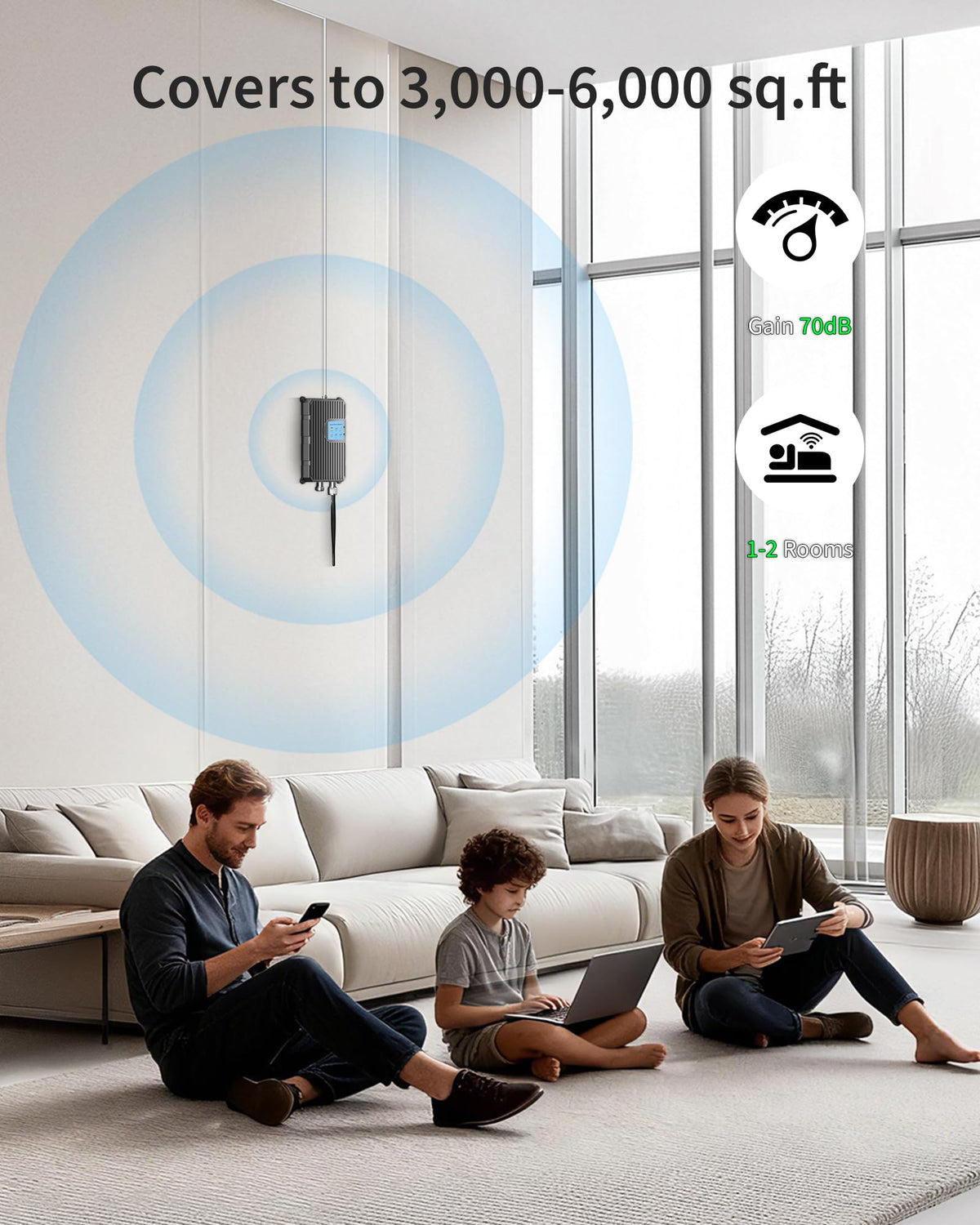 Cell Phone Signal Booster Up to 3000 Sq.Ft 4G LTE 5G Cellular Repeater Y552