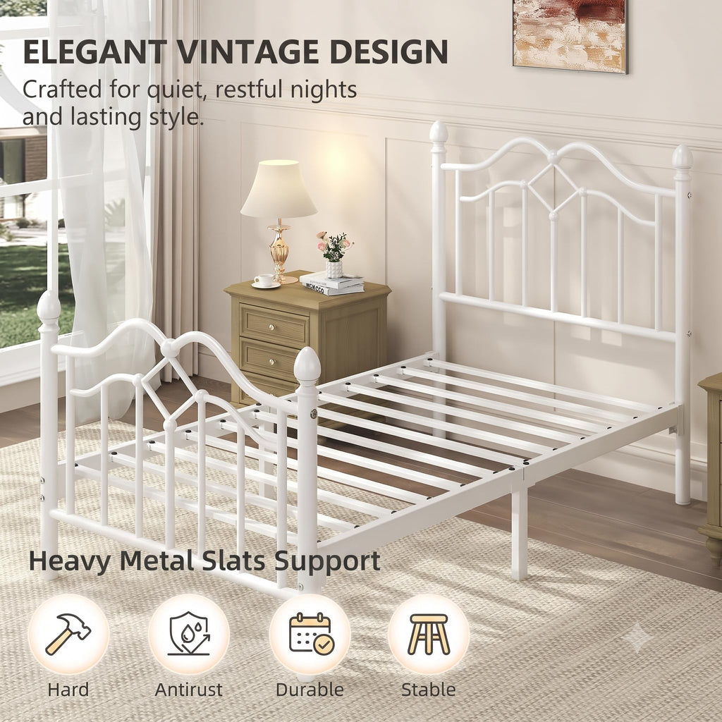 Twin Size Bed Frame with Victorian Headboard & Footboard Z48133