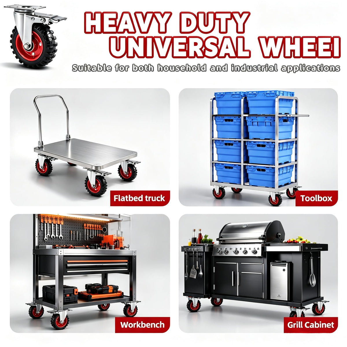 5 Inch Heavy Duty Casters Set of 4 Dual Locking Rubber Swivel Plate K3646