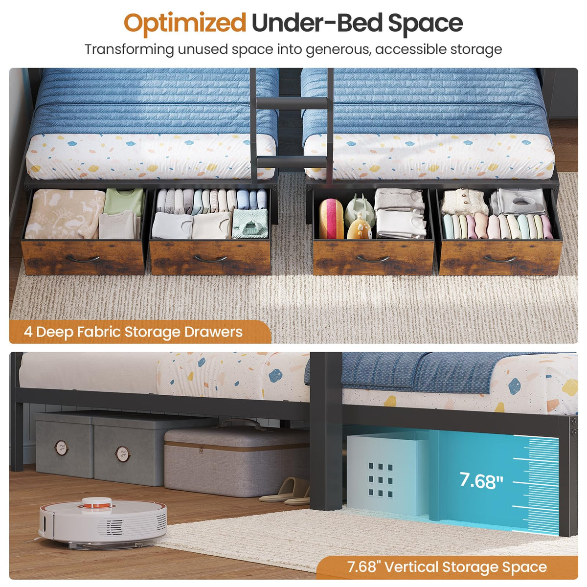 Black Triple Bunk Bed with 8 Storage Drawers and Stair J2939