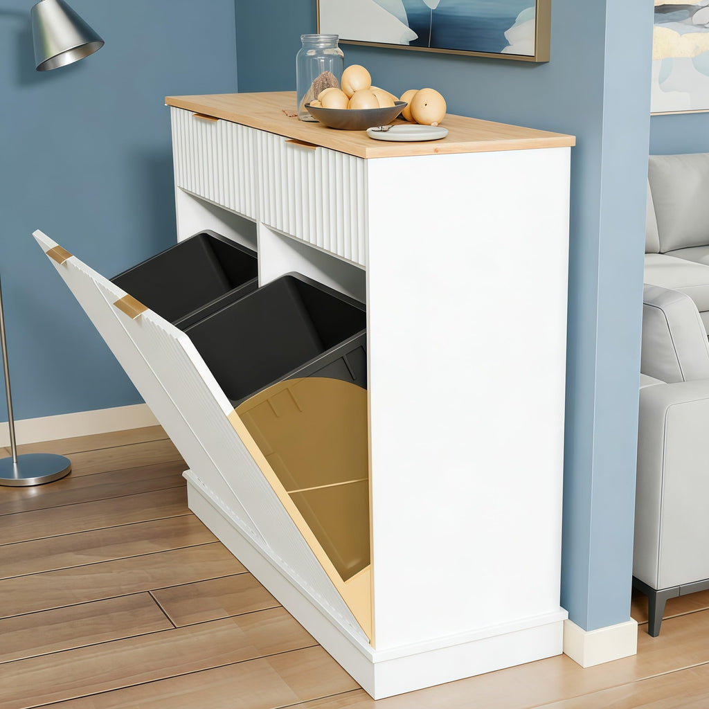 White Double Tilt Out Trash Can Cabinet C5465