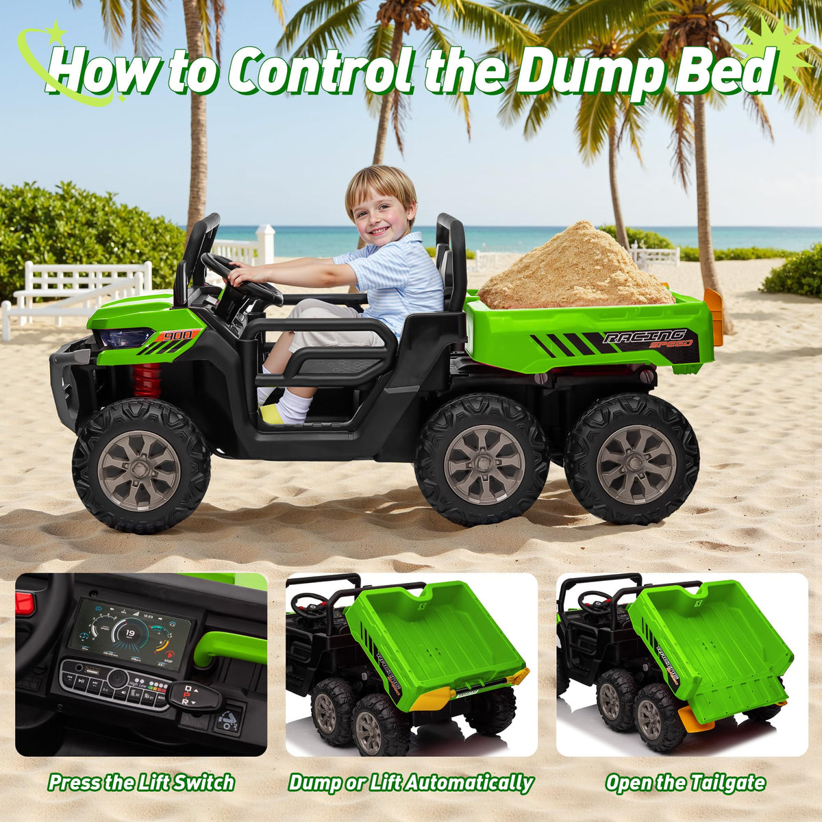 24V 2 Seater 4WD 6-Wheels Battery Powered Ride On Dump Truck V452