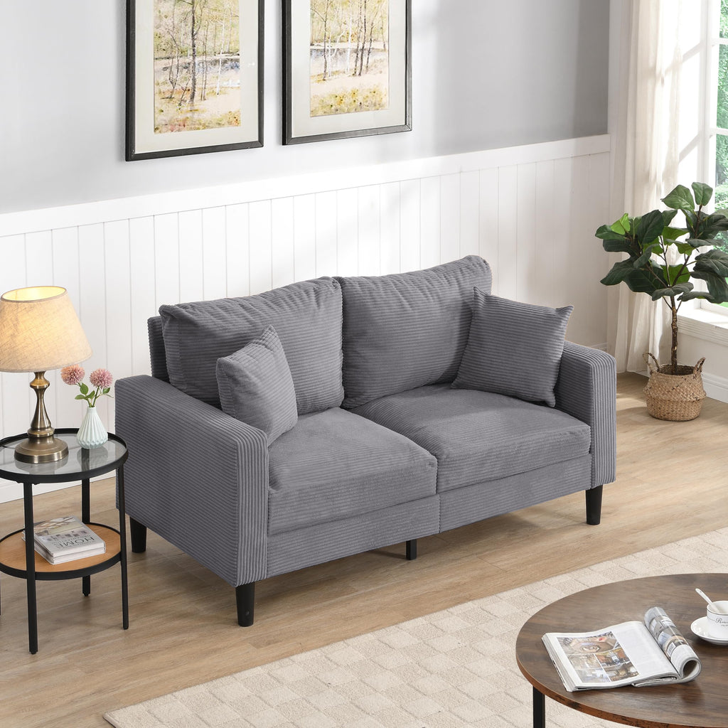 Oversized Corduroy Sofa with 2 Throw Pillows W383543