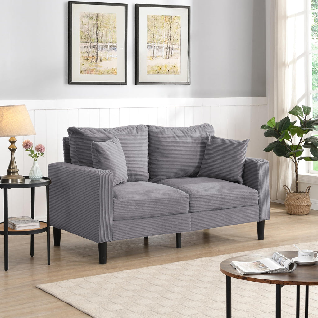 Oversized Corduroy Sofa with 2 Throw Pillows W383543