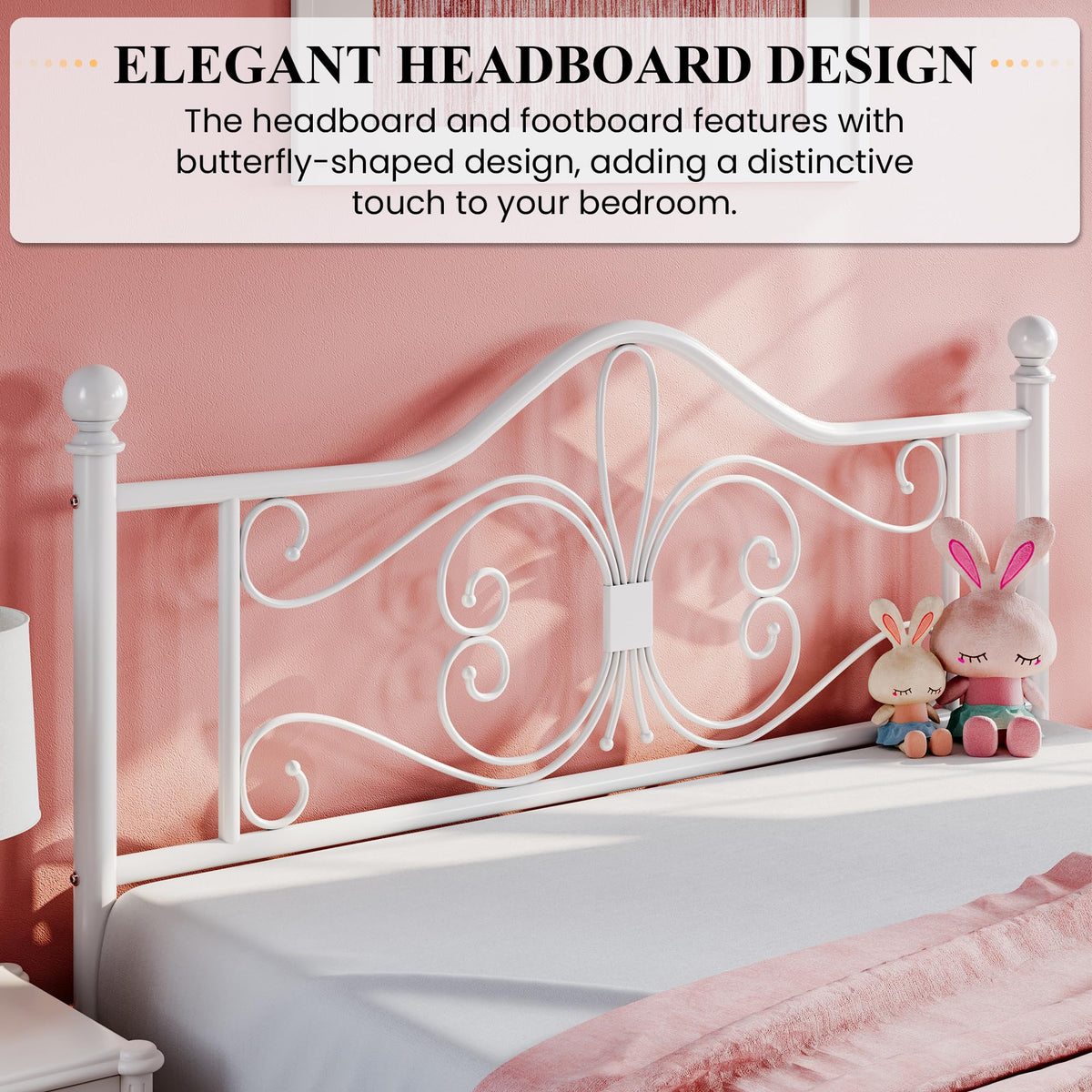 Full Size White Metal Bed Frame with Headboard Z637