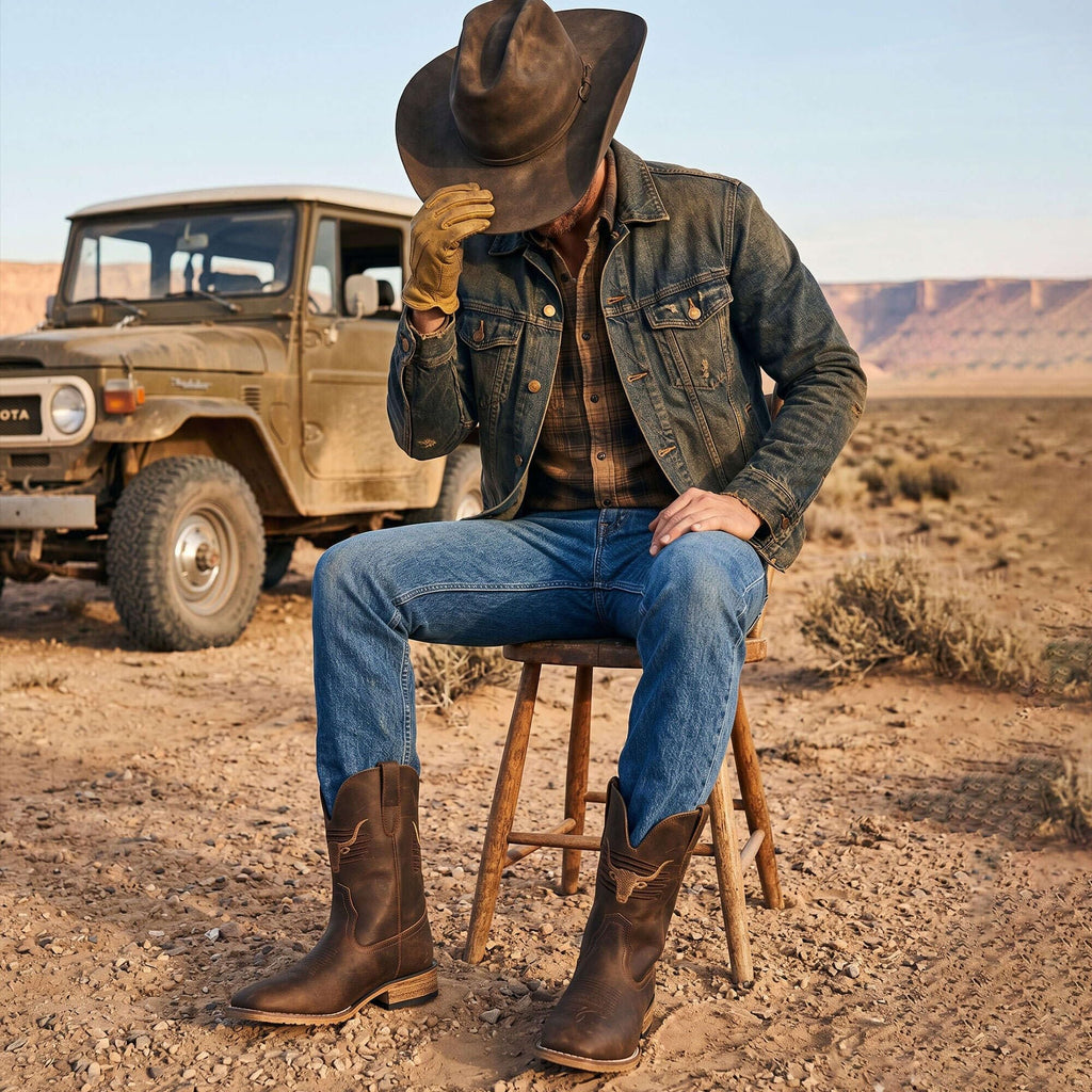 Cowboy Boots Wide Square Toe Slip Resist I569