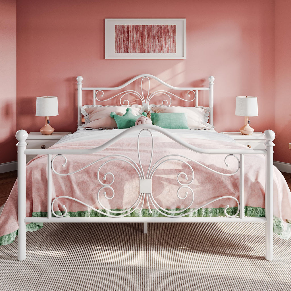 Full Size White Metal Bed Frame with Headboard Z637