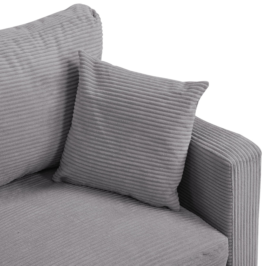Oversized Corduroy Sofa with 2 Throw Pillows W383543